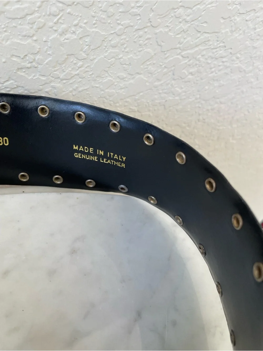 St. John Black Leather‎ Studded Belt Gold Hardware Minimalist Western Size 30